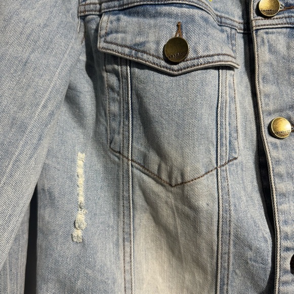 Bibisama Anime Hagane Jean Jacket Distressed Light Blue Denim Size 2 (Medium) - Picture 3 of 14